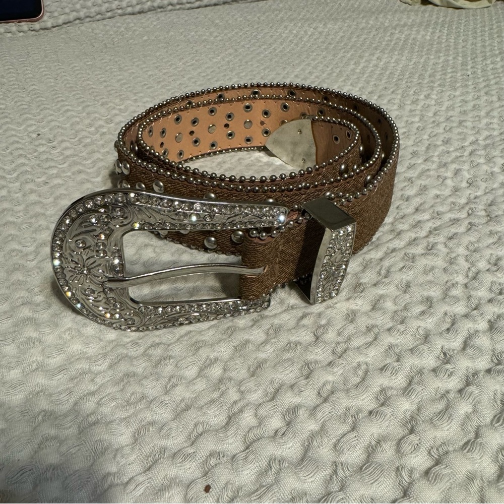 Brown Studded Belt with Silver Buckle